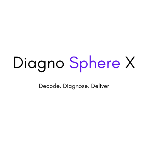 DiagnoSphere.X wordmark — Decode. Diagnose. Deliver.